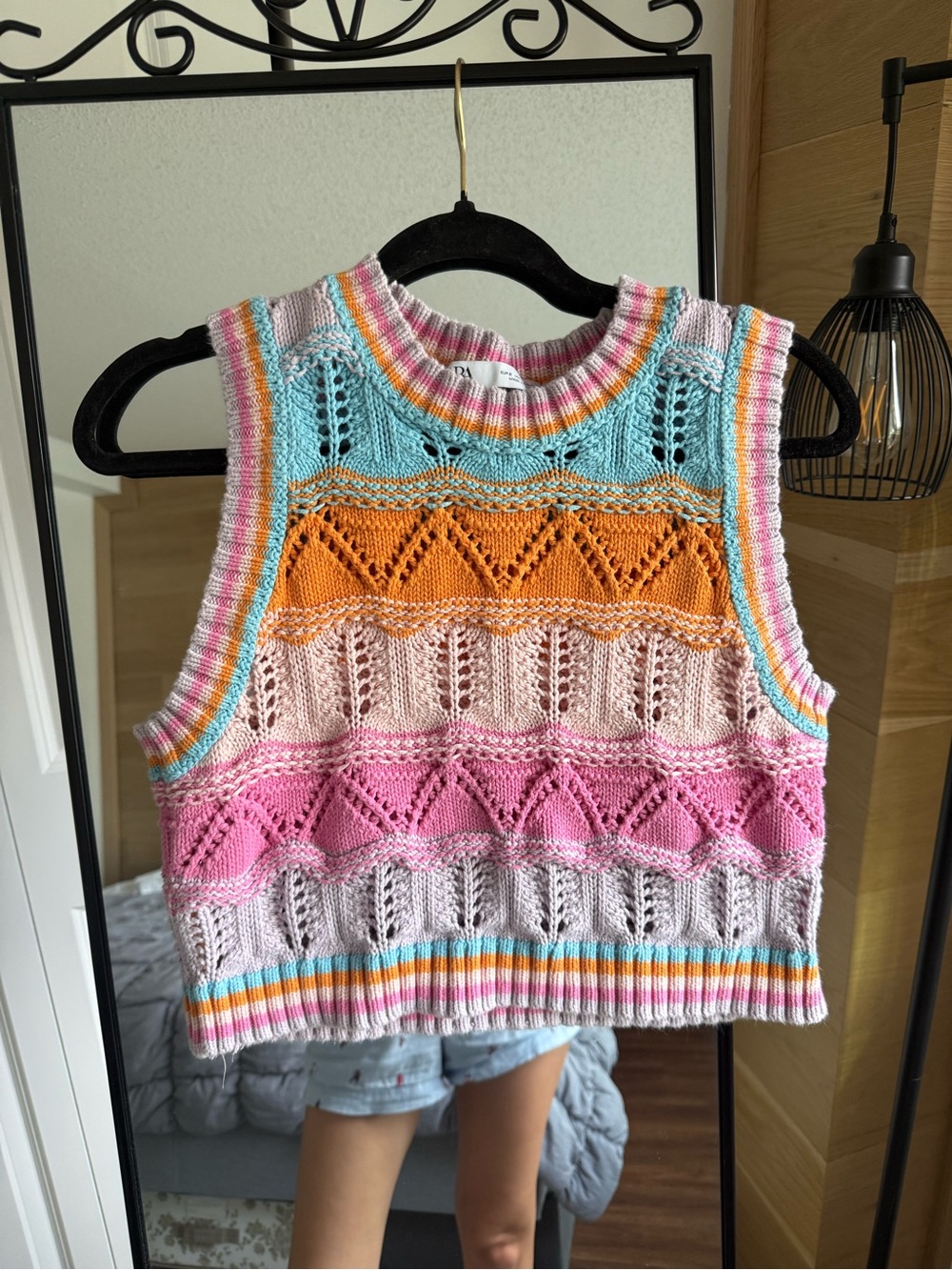 Cotton Blend Multicolor Knit Sweater Vest - Pink/Orange/Blue